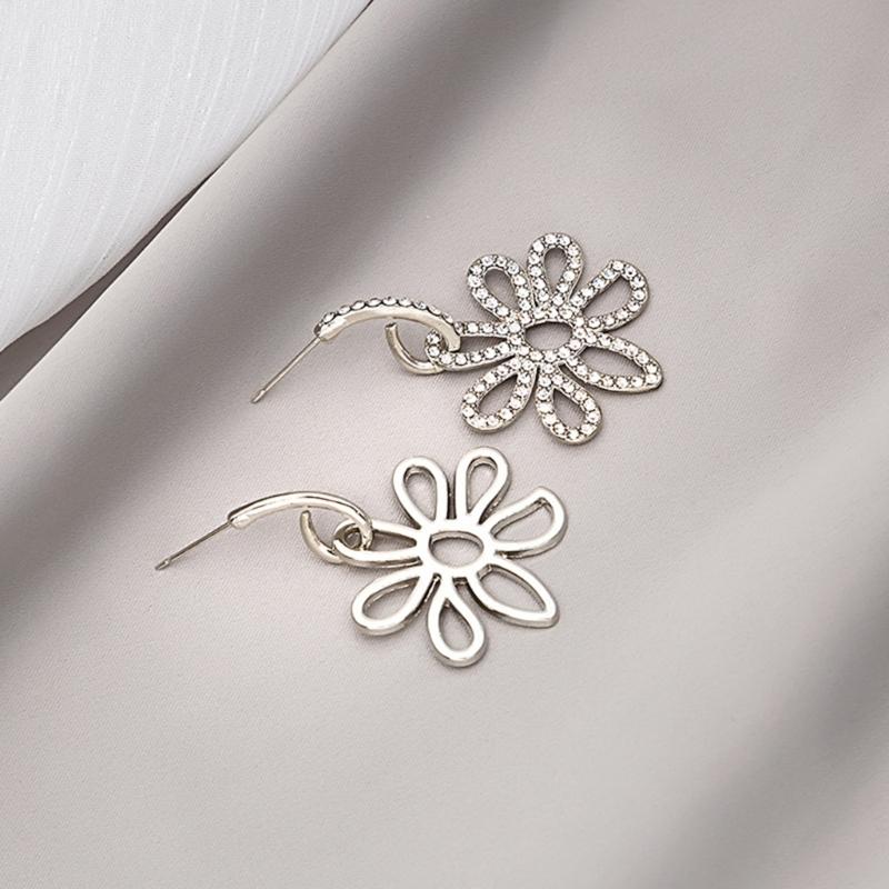 Asymmetric Dangle Earrings Unique Hollow Flower Drop Earrings Statement Jewelry Fashion Simple Small Hoop Earrings