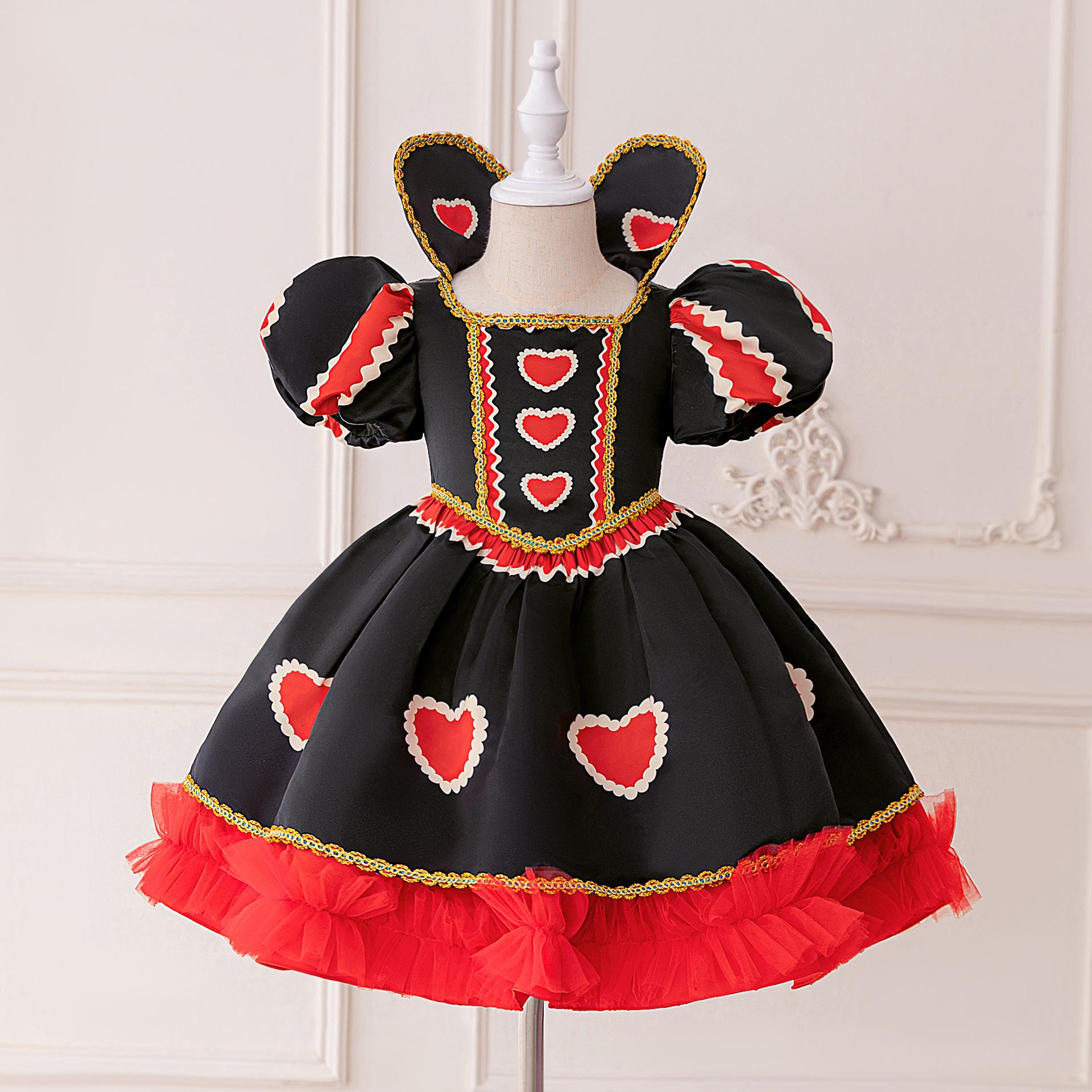 

Children s Red Heart Queen Costume Dress - Formal Princess Cosplay for Halloween and Stage Play 110cm/4Y чёрный