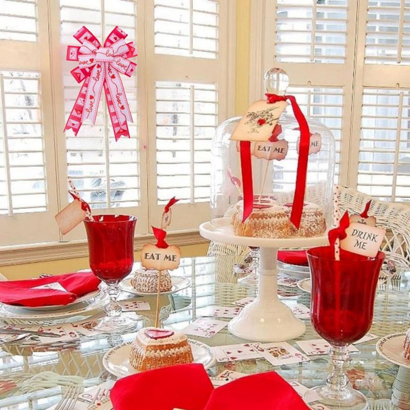 Valentine's Day Ribbon Bow Wreath Red Pull Bows Decor Romantic Atmosphere Indoor Outdoor Decoration for Valentine's Day Parties