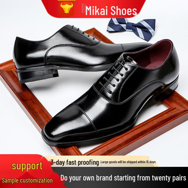 Men's Plus Size Genuine Leather Formal Wedding Shoes - Three-Piece Square Toe Design.