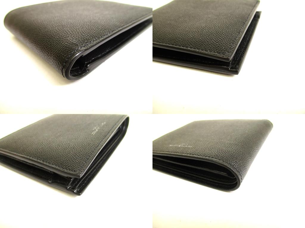 Portafoglio compatto bifold in pelle nera Saint Laurent Paris YSL autentico #9784 ricondizionato
