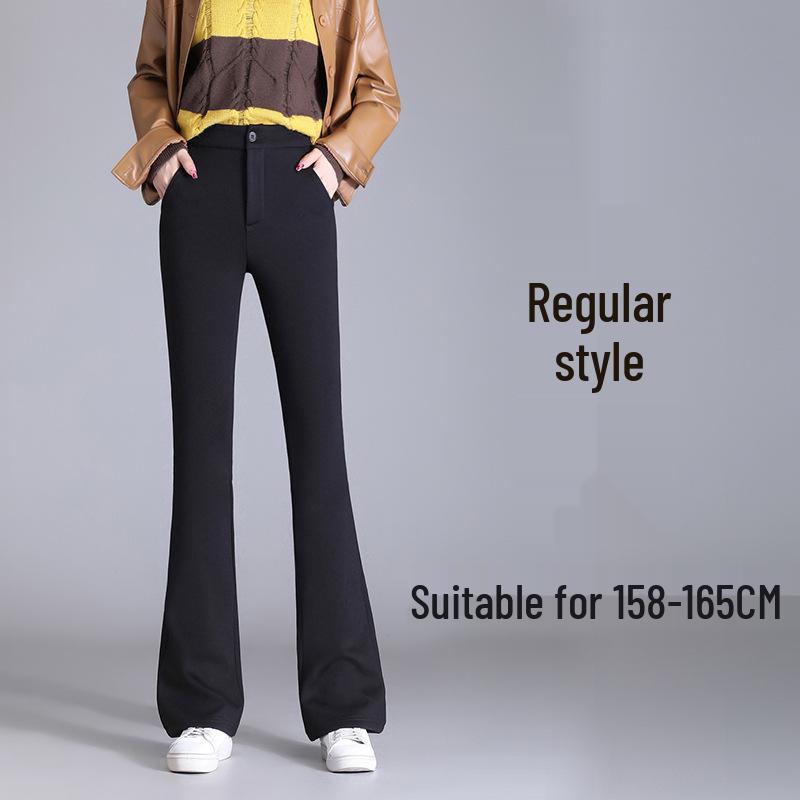 Pantaloni da donna autunno/inverno taglie forti neri in velluto a vita alta snellenti micro svasati