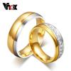 Vnox Wedding Ring for Women / Men Gold Color Love Engagement Couple Stainless Steel Lovers Jewlery Anniversary Gift US Size