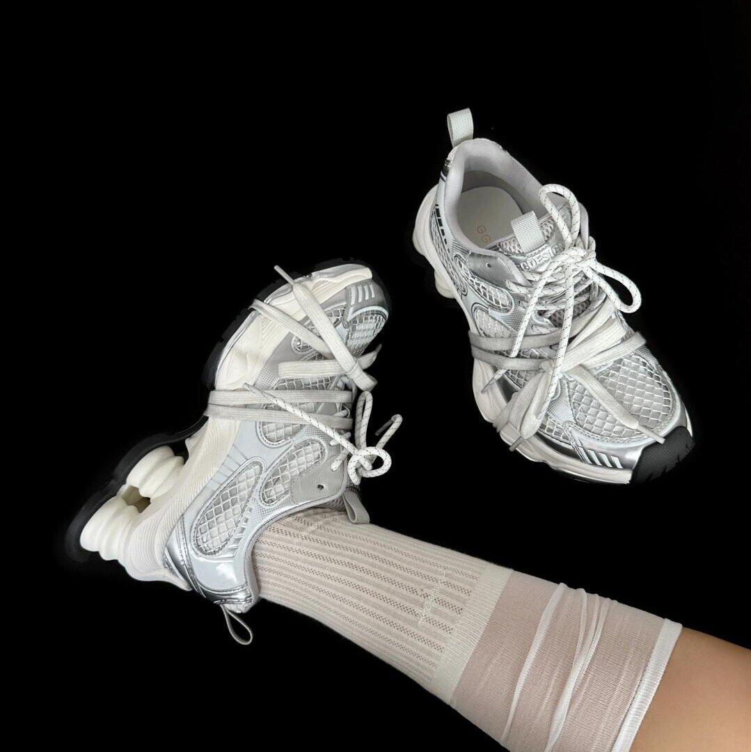 

Lin Yun s platform dad shoes of the same style, women s 2025 new spring mesh breathable and versatile height-increasing silver sneakers 35