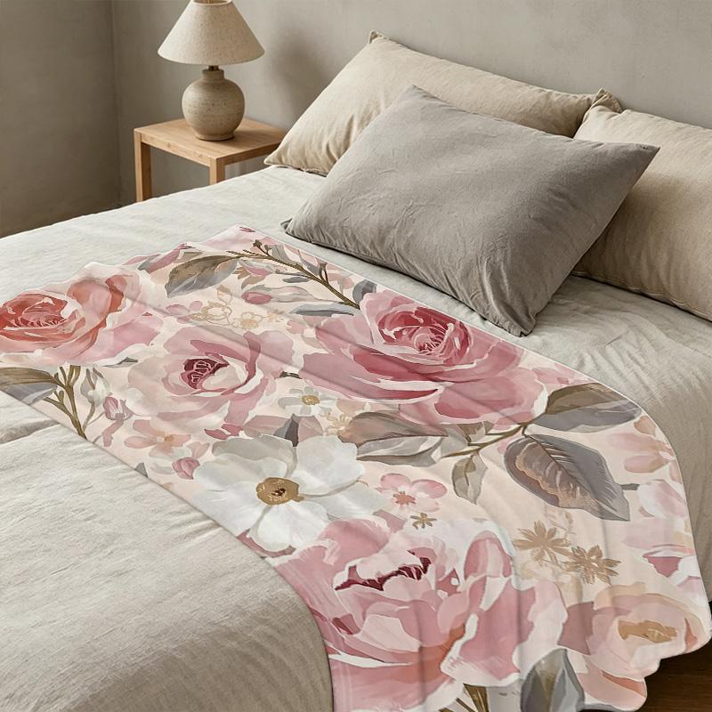 Floral Series Flannel Blanket Soft Warm Cozy, Machine Washable, Ideal for Home Sofa, Office Naps, Halloween & Christmas Comfort