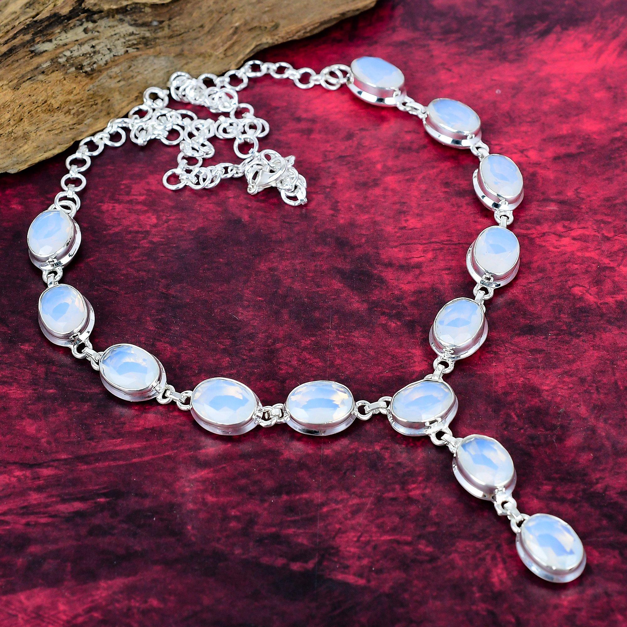 

Молочный Опал Ручной Работы Ожерелье с Драгоценным Камнем, Ожерелье из Стерлингового Серебра 925 пробы, Антикварное Ювелирное Изделие, Для Подарка на Помолвку белый