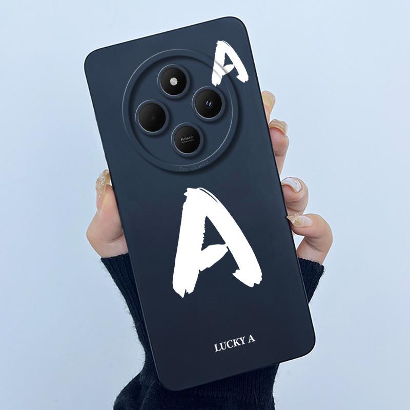 For Xiaomi Redmi 14C 4G A3Pro 4G/ Xiaomi Poco C75 4G M7 5G Case Lucky Initial Letter Liquid Soft Silicone Protective Cover Phone