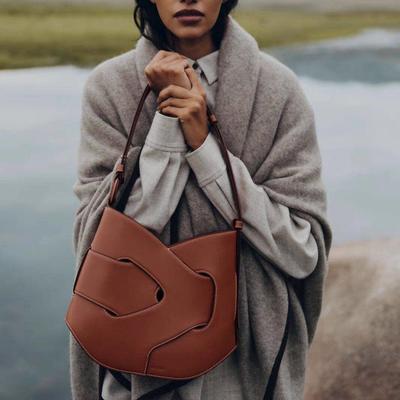 French Niche Geometric Cowhide Tote & Crossbody Bag