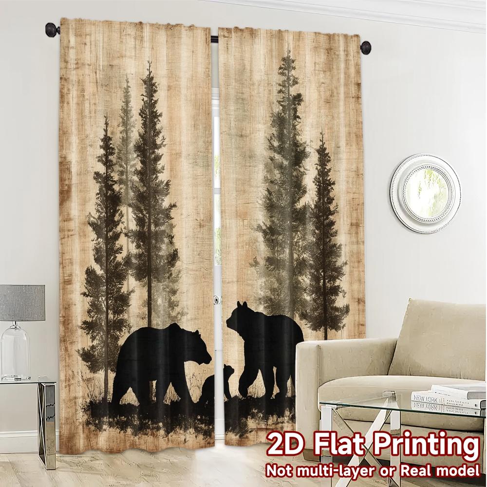 2pcs, 2D FLAT PRINTING Curtains (Without Rod) BearFamilySilhouettes Print Popular Curtains Fabric Curtains Thermal Insulation,