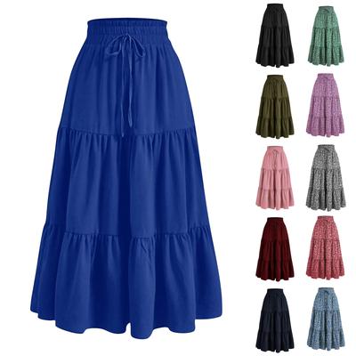 Jupe longue ample à taille élastique en dentelle florale de couleur unie pour femme