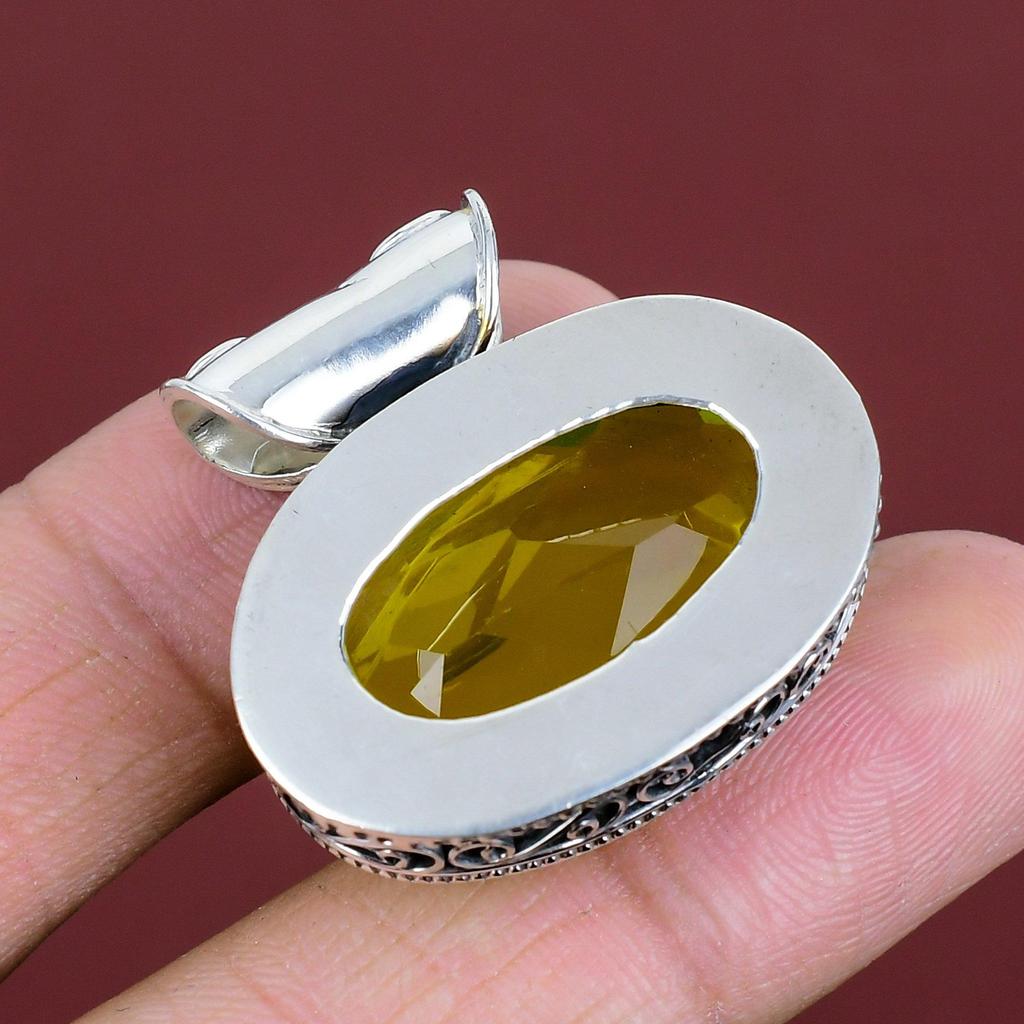 Faceted Lemon Topaz Pendant Vintage Gemstone Pendant 925 Sterling Silver Pendant Handmade Jewelry Unique Pendant Silver Jewelry Wedding Gift