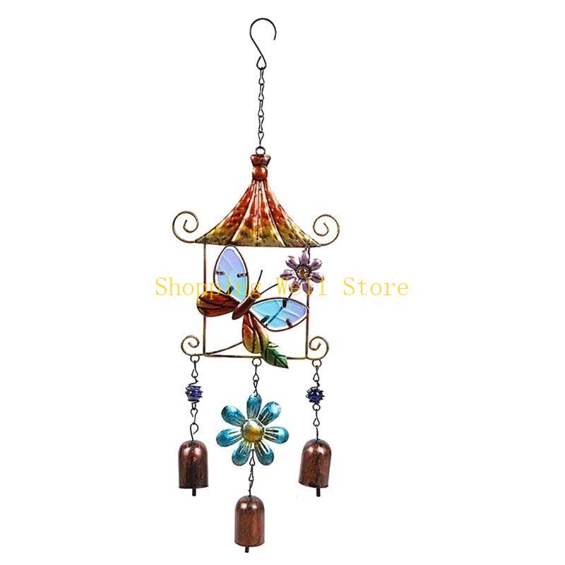 KX4B Painted Glass Bird Butterfly Iron Wind Chimes Pendant Vintage Hanging Decorations