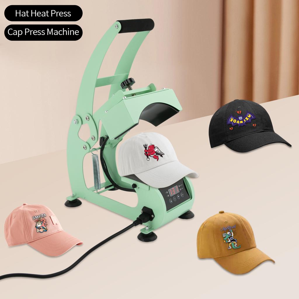 2-in-1 Green Hat Heat Press Machine W/ Timer & Temperature Control - Digital Precision,Non-Slip Base,DIY Customization for Hats