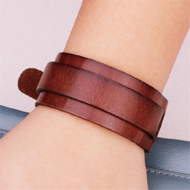 Modern Punk Leather Wristband Double Layer Wrist Strap Adjustable Closure Bracelet Wristler Jewelry