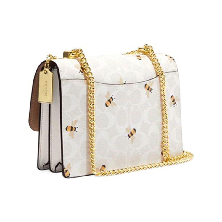 Coach Klare 21 Bee Print Chain Shoulder Strap Canvas And Leather Crossbody Bag Small Women Crossbody Bag Glacier-White CH515-IMRFI