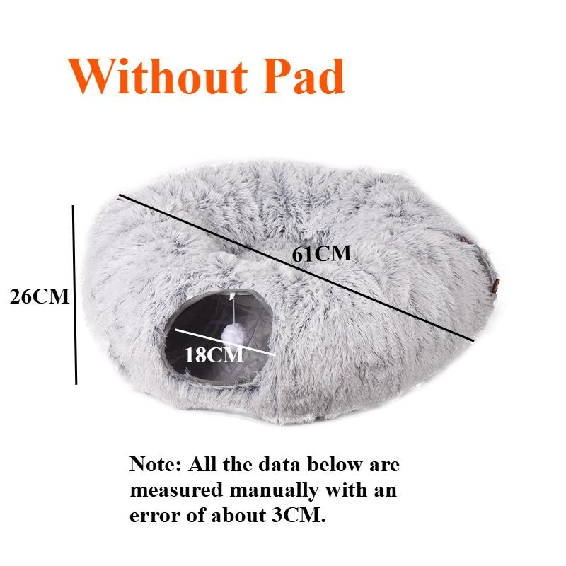 

Cat Tunnel Bed Round Play Tunnel with Balls Plush Donut Washable Peekaboo Cave for Kittens Small Large Foldable Burrow Cat Toy