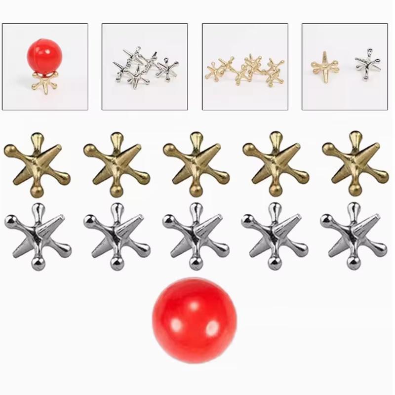 10 Stück Gold- und Silber-Metall-Klicker 1 Rote Gummi-Klicker Spiel Weihnachtsspielzeug-Set Spiel-Klicker Brettspiel Knöchelchen Set