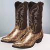 Fashion Handmade Men's Boots Snake Pattern Design Cowboy Boots High Quality Pointed Patent Leather Mid-calf Boots Plus Size38-48