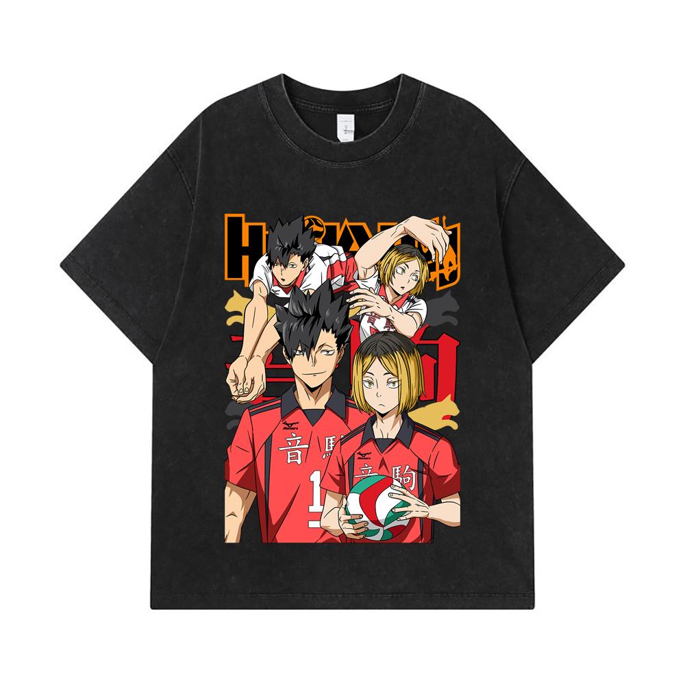 275 GSM Washed T-shirts 100% Cotton Haikyu V6 Print Unisex Heavy Cotton T Shirt