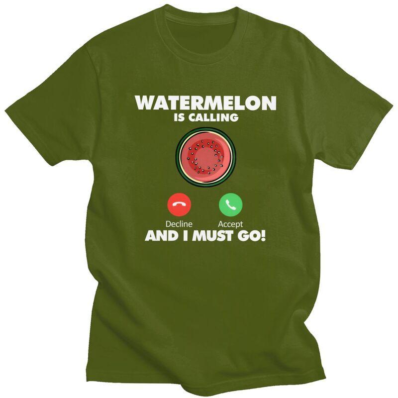 My Watermelon Is Calling T Shirts Pure Cotton Tees Shirt Streetwear Fruit Eating Lover Tshirt Casual ShortSleeve Clothes