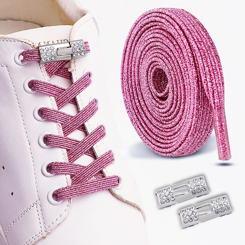 New Diamond Lock Shoelaces Without Ties No Tie Shoe Laces Elastic Laces Sneakers Colorful Glitter Flat Shoelace Shoe Accessories