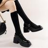 Fashion Thick Soled Mary Jane Women Shoes Fashion 6cm Chunky Heeled College Style Leather Shoes for Women Sliver Black Pumps Size 35-42