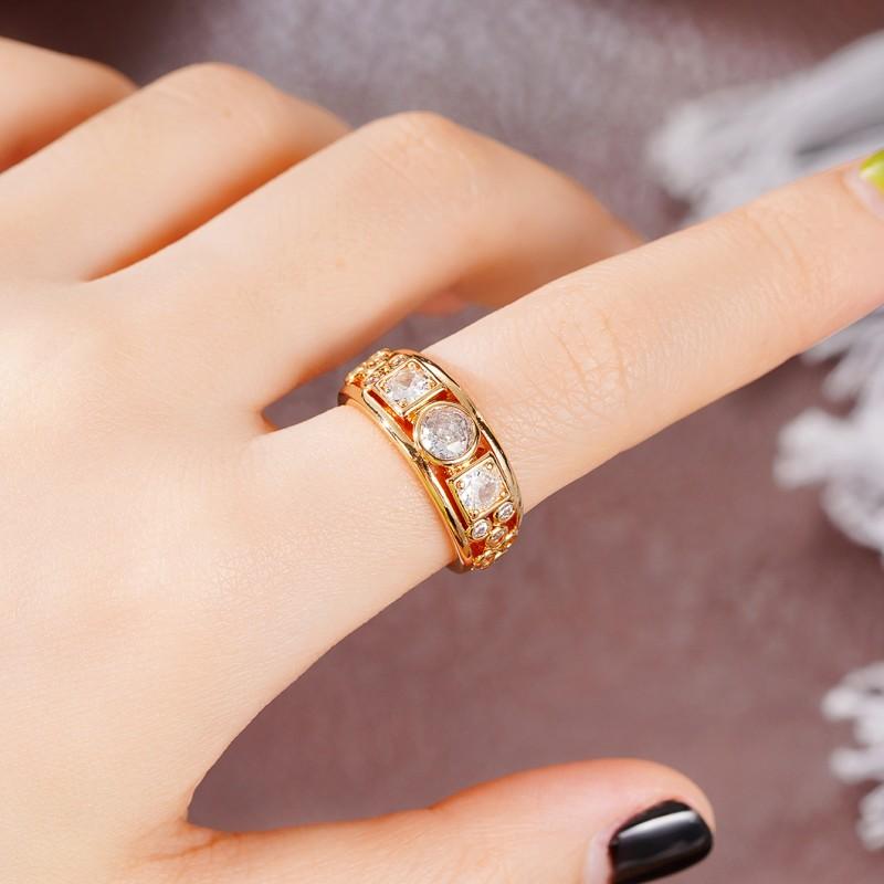 Huitan Geometric CZ Gold Color Rings for Women Fashion Versatile Design Wedding Bands Accessories Party Modern Statement Jewelry