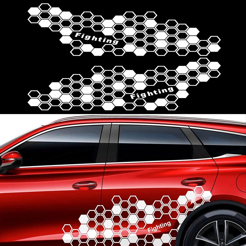 2PCS Car Body Side Decals Honeycomb Graphics Side Stickers for Door Waist Line Vinyl PVC Styling Adhesive Decoration Picture