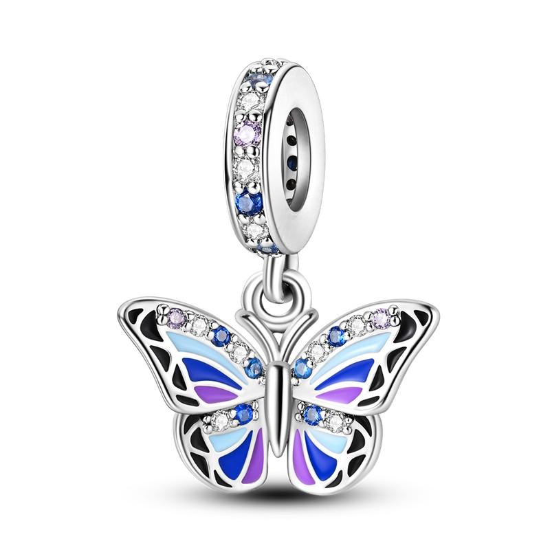 Sky Blue Color Decorative Charms Bead Elements Genuine Copper Butterflies Flower Moon Pendant Piece Suitable For Authentic Bracelet Style Jewelry