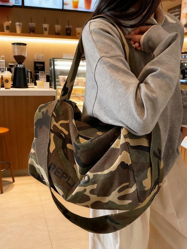 Borsa Boston in Tela Camouflage 2025: Grande Capacità Pendolare & Casual Stile Cuscino a Tracolla