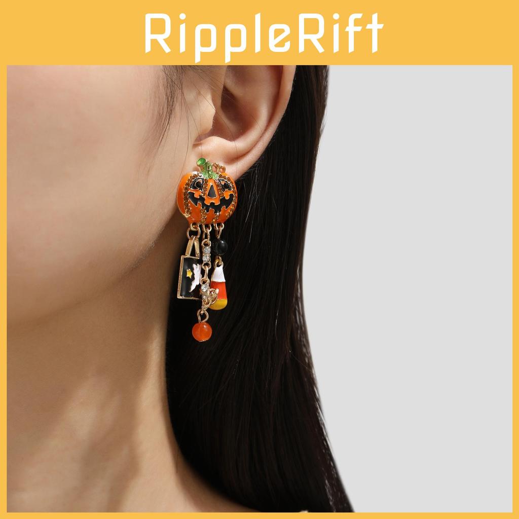 Unique Trendy Halloween Ghost Pumpkin Dangle Earrings With Dazzling Zircon For Women