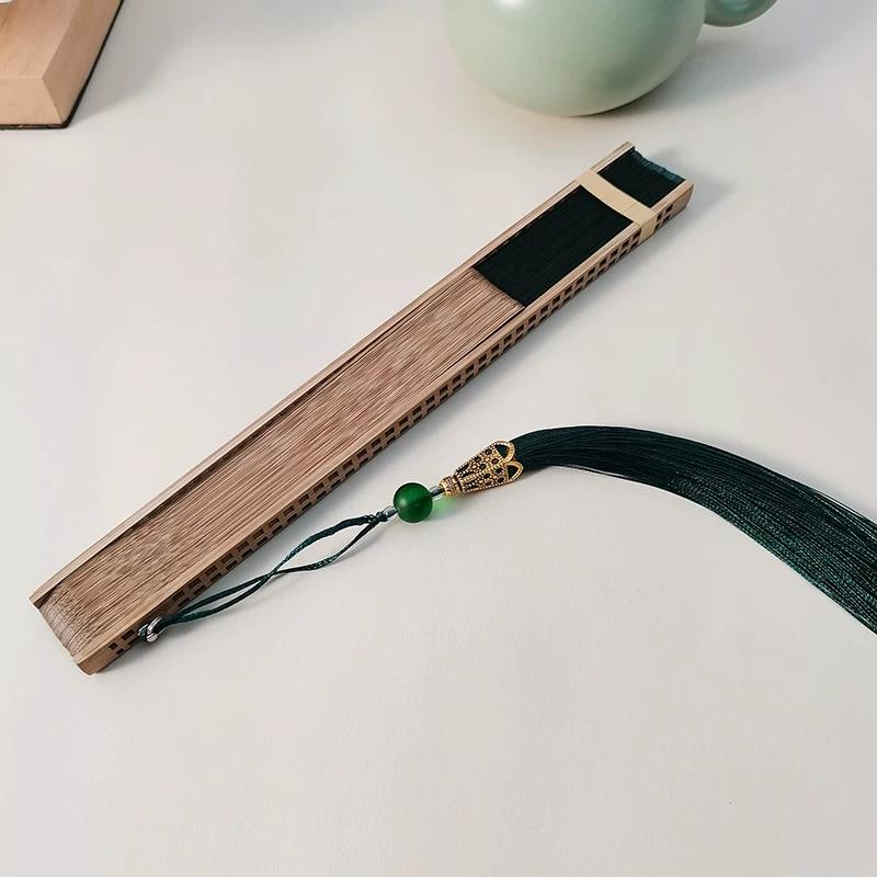Classical Green Hollowed-Out Fan with Ancient Style, New Chinese-Style Dressing Gown Fan, Chinese-Style Bamboo Folding Fan, Portable