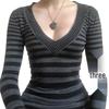 2023 Y2K Striped V-Neck Slim-Fit Women's Sweater Top YF911