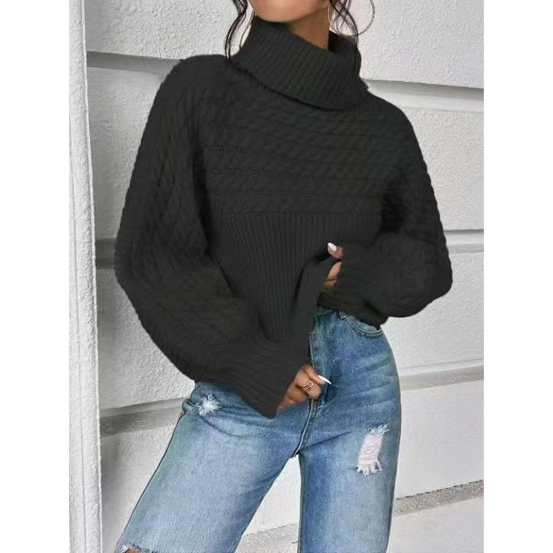 Maglioni a collo alto a maniche lunghe con stampa tinta unita, casual, autunno inverno, da donna