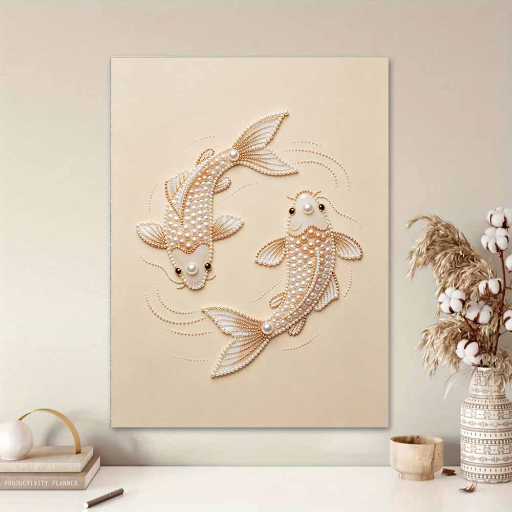 DIY Pearl Embroidery Diamond Painting Kit Koi Fish Sparkling Beads Art Craft Handmade Decoration Gift for Home Use