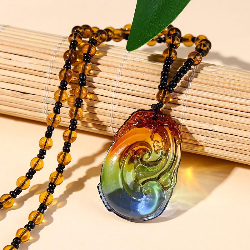 Imitation Glass Pendant Chinese Style Versatile Necklace Crystal Sweater Chain