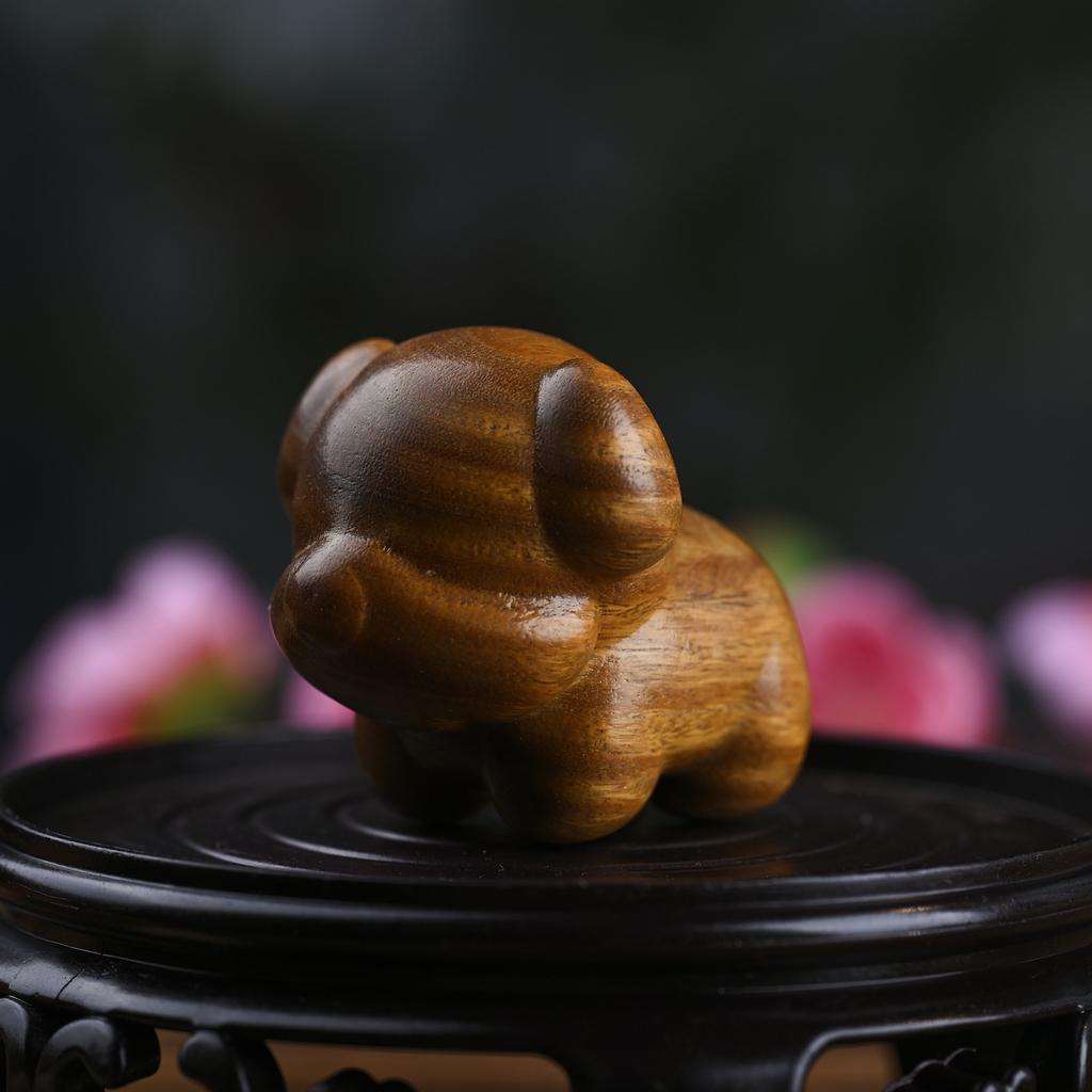 Green Sandalwood Little Puppy - Healing Cute Cartoon Pet, Creative Home Wooden Carving Ornament, Handheld Art Piece