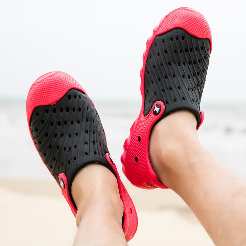 Men's Sandals Beach Shoes Summer Outdoor Leisure Sports Hollow Air Vent Large Size Garden Shoes Size 40-46 Non-Slip Sandals