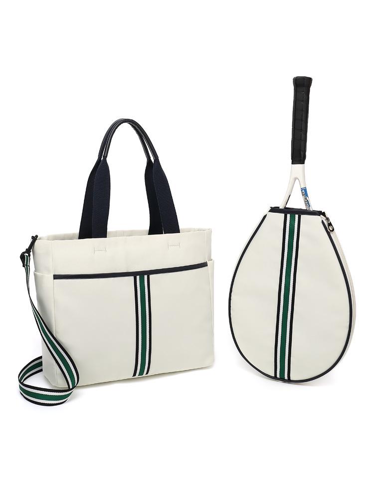 Canvas Striped Tennis Tote: Fashionable Ladies' Crossbody Handbag & Beach Sports Bag