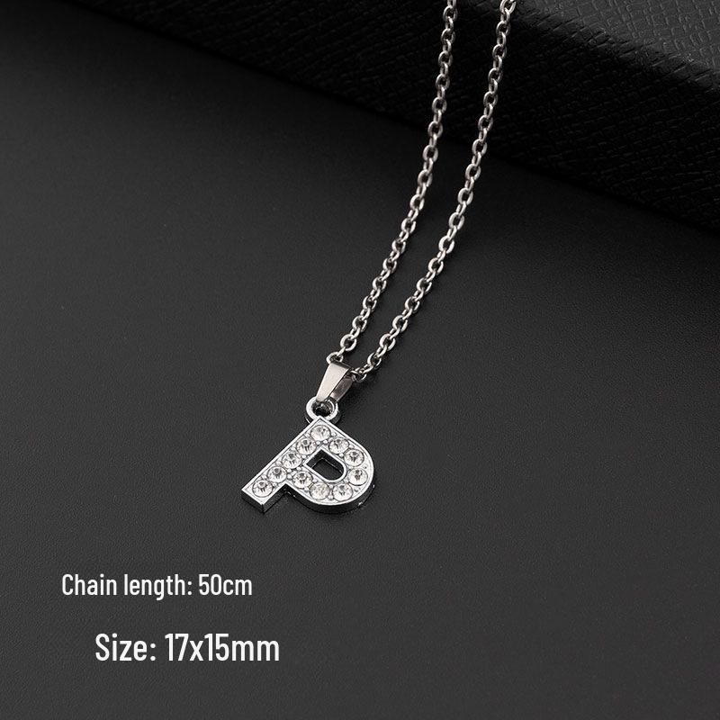 European & American Diamond Letter Pendant Necklace for Women - Stainless Steel Jewelry