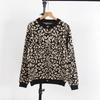 Women's Crew Neck Long Sleeve Leopard Print Knit Cardigan Loose Fit Casual Knitwear