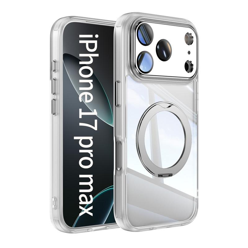 Magnetic Ring Stand Cover Case For iPhone 17 Pro Max 16 15 14 13 12 Pro Max Luxury Lens Protector Film Hybrid TPU+PC Clear Back Phone Holder Cover