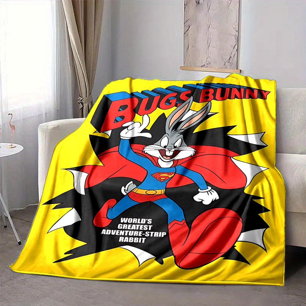 

1pc Superhero Bugs Bunny Looney Tunes Flannel Throw Blanket Lightweight Soft Warm All Season Blanket for Sofa, Bed, Travel,L1028161 80x120cm