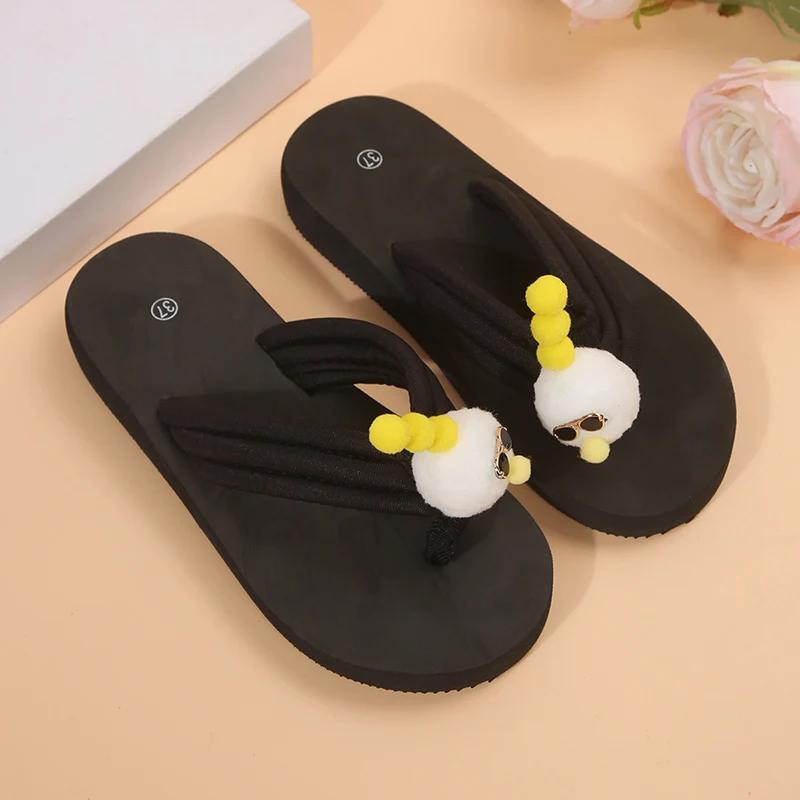 Fashion 2025 Summer Cute Cartoon Animatio Flip Flops Women Summer Thick Sole Wedges Sandals for Woman Outer Wear Non Slip Slides Ladies