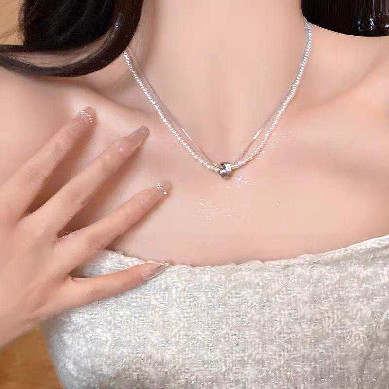 2025 Perlen- & Schlangenknochen Doppellagige Perlenkette - Elegantes Hochwertiges Schlüsselbein-Accessoire für Damen