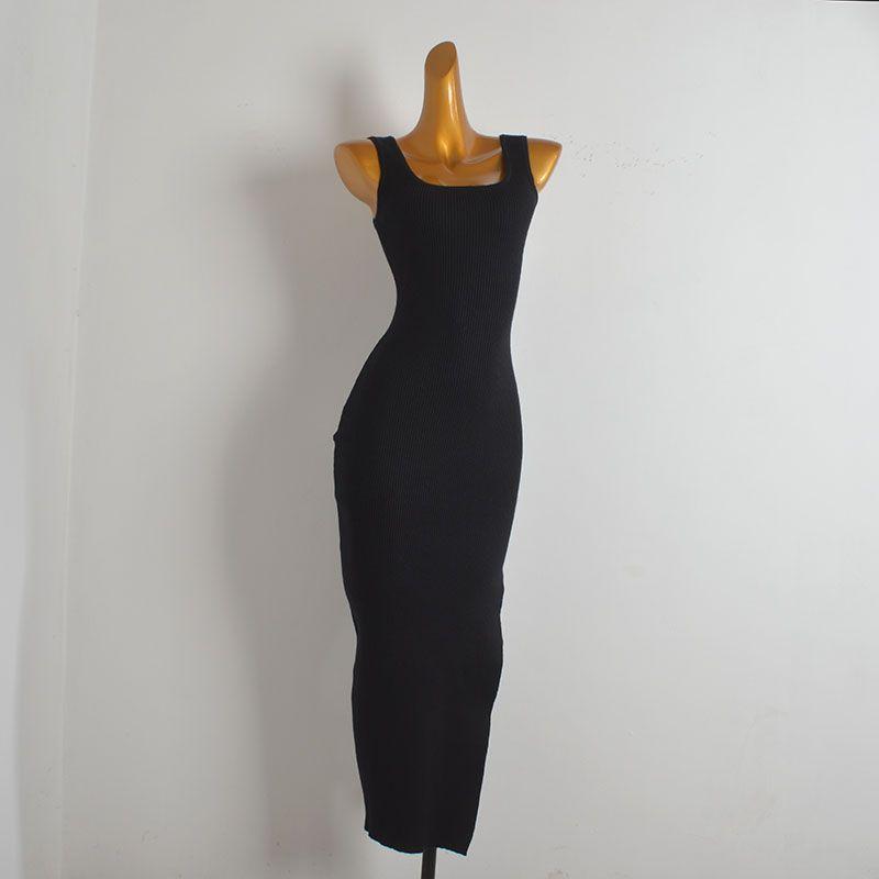 

Pure Desire Style Gyaru Square Collar Knit vest Dress Women Spring and Summer Solid Sleeveless Split Slim fit Sheath Long Skirt Black One size