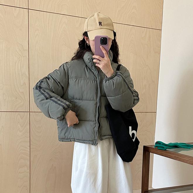 Down Jacket Women Coat Fashion American Streetwear Stripe Style Duck Down Feather Female Winter Short Outwear Cotton Jacket