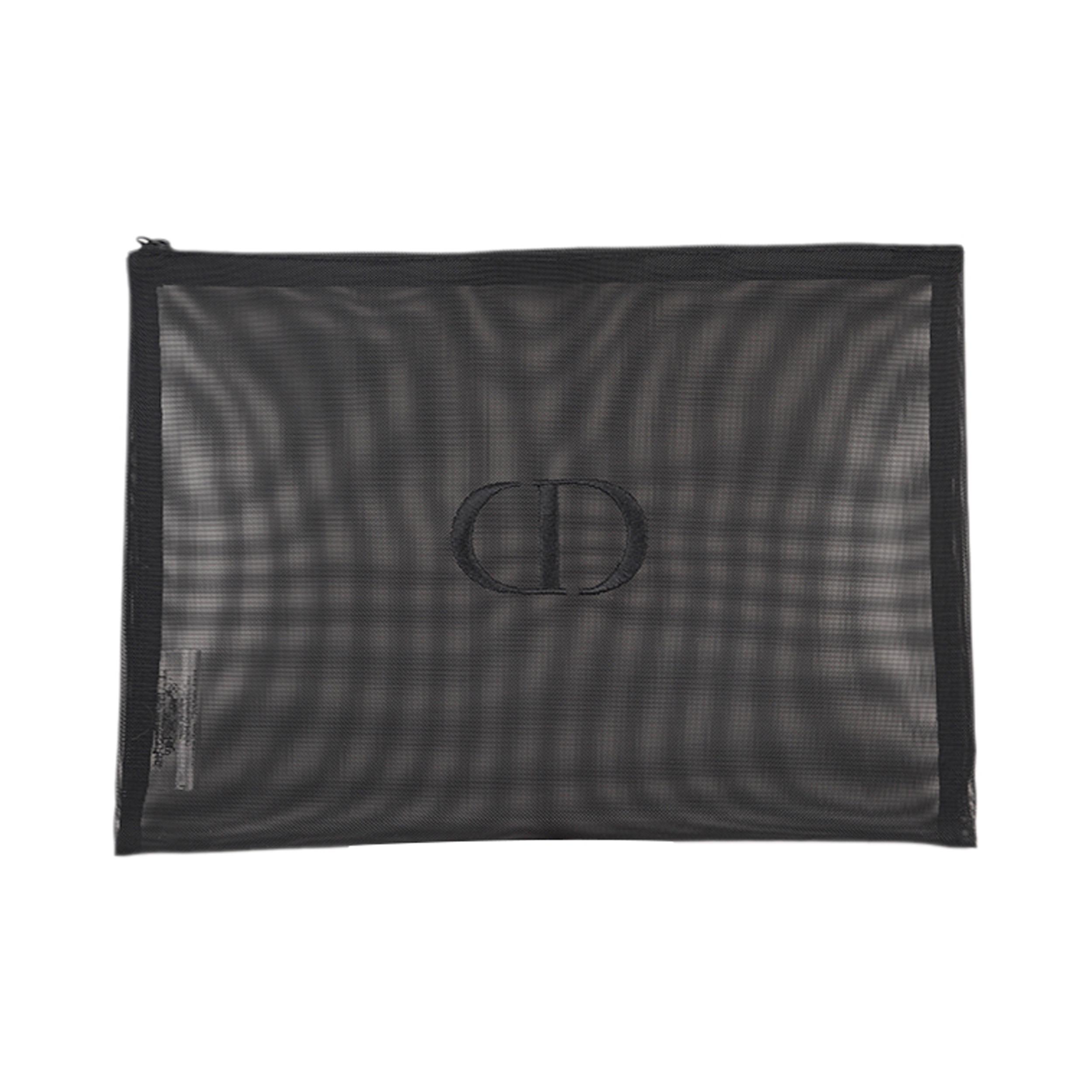 Черная сетчатая косметичка Dior с вышитым логотипом CD Makeup Pouch