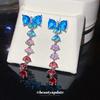 Meet Rainbow~ Silver Needle Zircon Bow Water Drop Earrings Delicate Princess Style Earrings Light Luxury Premium Earrings