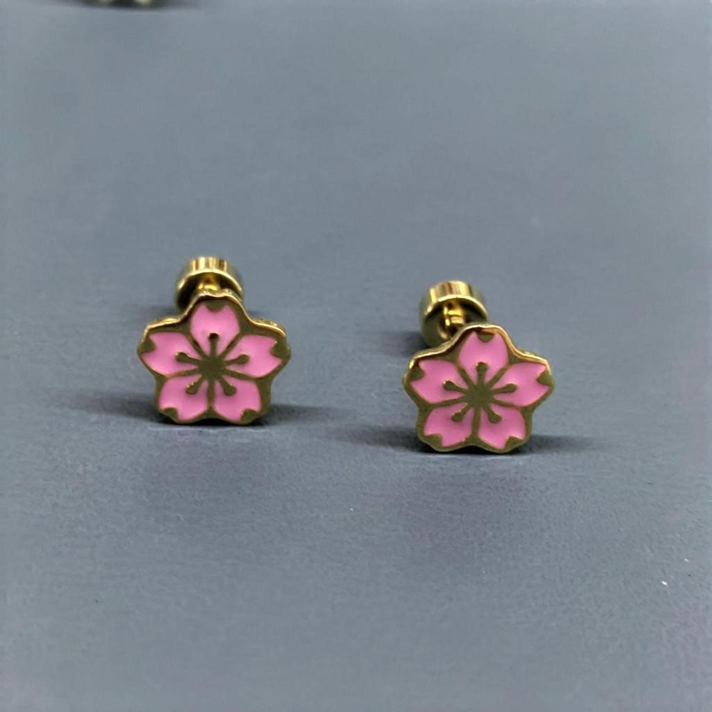 Stainless Steel Five-Petal Flower Drop Oil Earrings with Twist Screw Anti-Loss Design